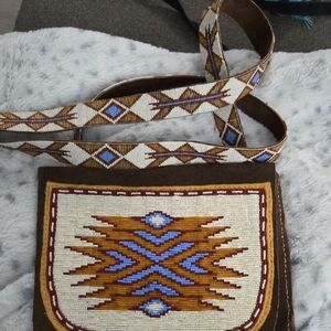 Handcrafted Brown and Blue Native American Purse